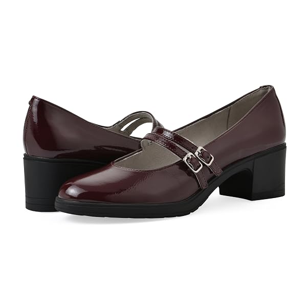 CLIFFS BY WHITE MOUNTAIN WOMEN’S HUNTA CUSHIONED DOUBLE-STRAP MARY JANE PUMP, BURGUNDY/PATENT, 8.5 M