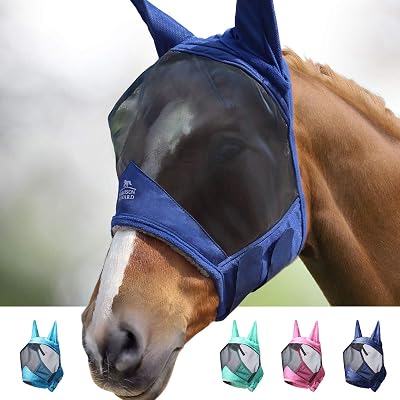 Harrison Howard CareMaster Pro Luminous Horse Fly Mask with Ears Navy Full Size