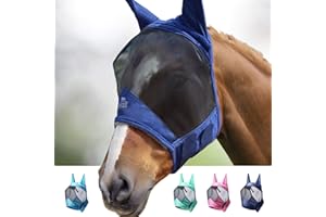 Harrison Howard CareMaster Pro Luminous Horse Fly Mask Large Eye Space Standard with Ears UV Protection for Horse Navy M Cob