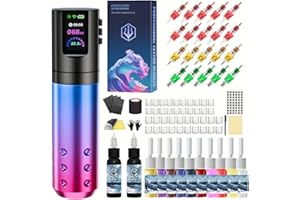 POSEIDON Wireless Rotary Tattoo Machine Kit with 20 Tattoo Cartridge Needles & Ink Set | Professional Portable Tattoo Gun for