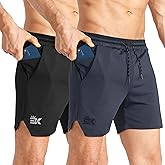 BROKIG 2 Pack Men's Inzip Lightweight Gym Shorts, 5" Quick Dry Sport Workout Athletic Running Shorts Men Zip Pocket