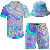 Wdpsuxin Men'S 2 Piece Tracksuit Hawaiian Shirt Shorts Button Down Shirt And Shorts Sets With Bucket Hats