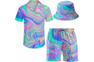 Wdpsuxin Men'S 2 Piece Tracksuit Hawaiian Shirt Shorts Button Down Shirt And Shorts Sets With Bucket Hats