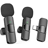 Oraolo USB-C Mini Wireless Lavalier Microphone for iPhone Android, 2 Pack Professional Lapel Mics for Recording, Clip-on Mic with Noise Reduction, Lav Mic for Interview TikTok Vlog YouTube