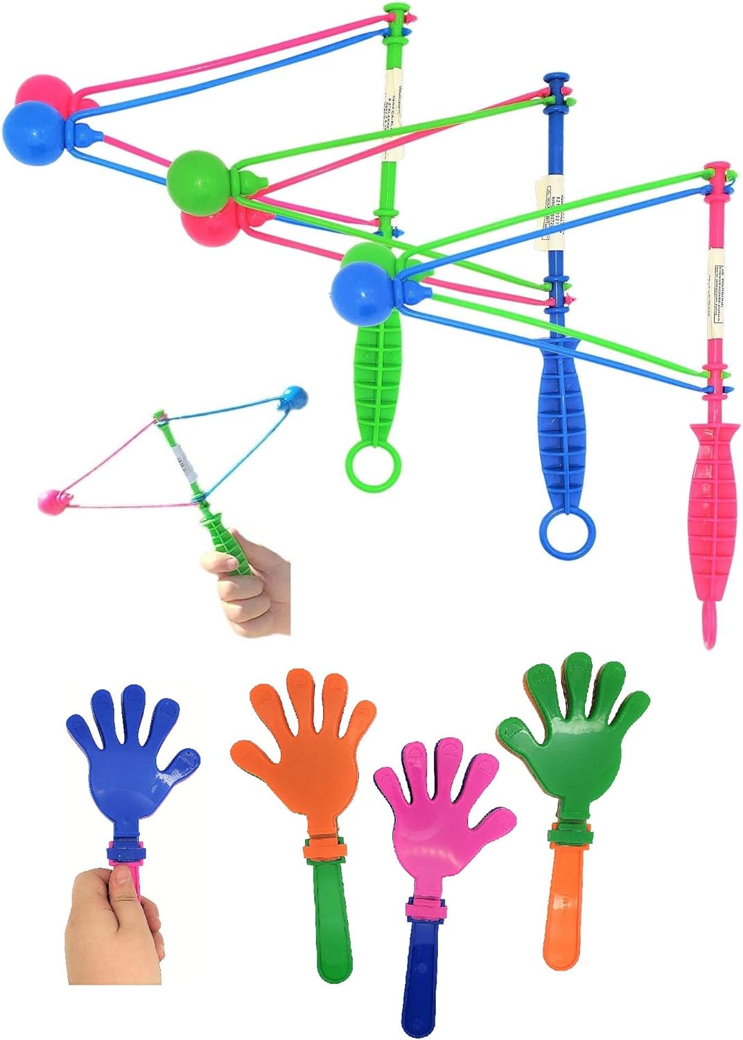 Bundle Pack - 12 Large 7" Hand Clappers + 12 Large 8" Neon Clackers - Perfect Noisemakers for Parties, Sporting Events, Graduation Celebrations, Birthday Surprise Party or any other Noise Requiring Occasion!: Toys & Games