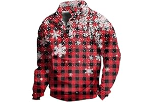 Men's Christmas Sweatshirt Long Sleeve Button Hoodies Loose Fit Winter Jumper Funny Xmas Print Plus Size Pullover Tops