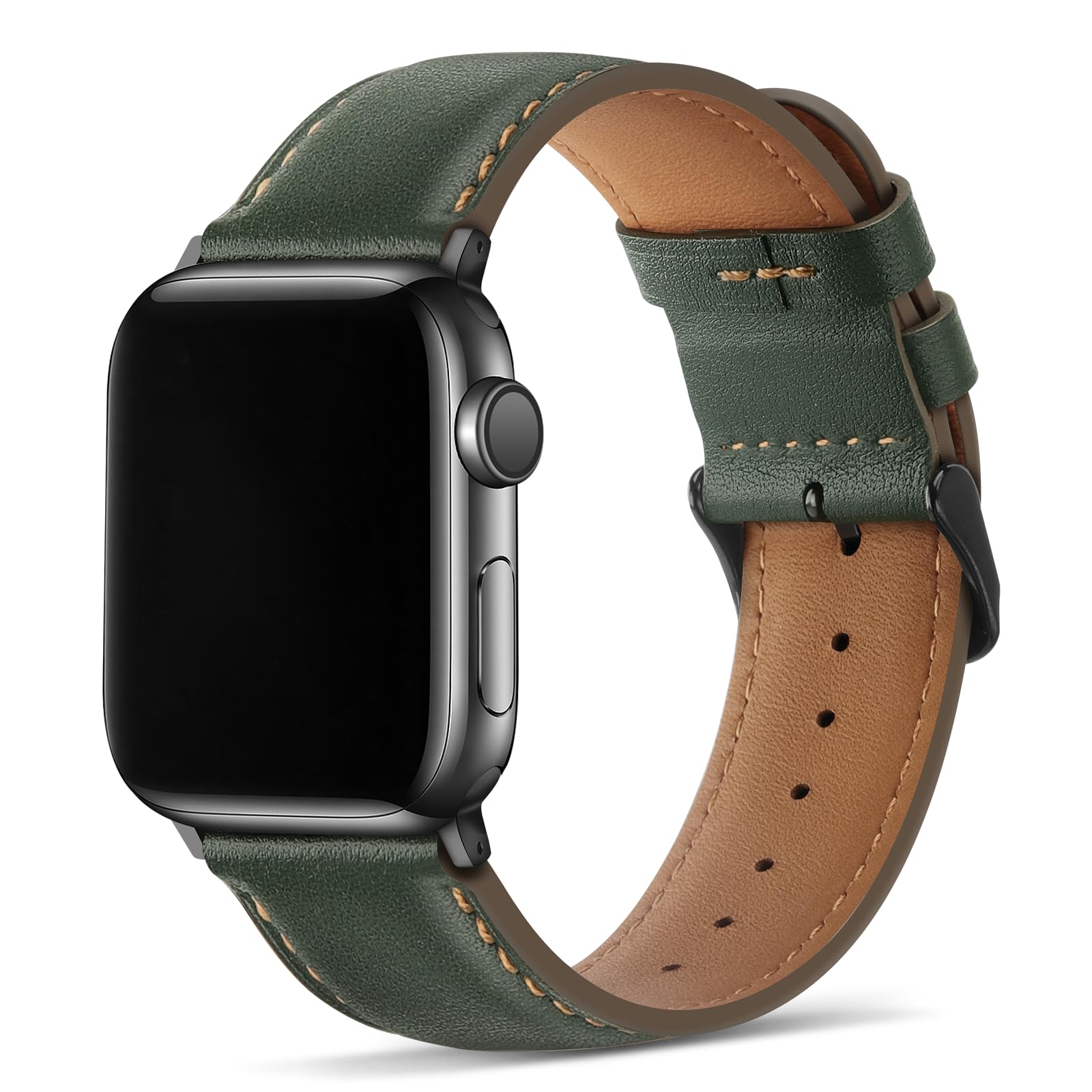 Tasikar Bands Compatible with Apple Watch Strap 42mm(Series 11/10) 41mm 40mm 38mm men Genuine Leather Replacement Bracelet Band Compatible with iWatch SE Series 11 10 9 8 7 6 5 4 3, Green