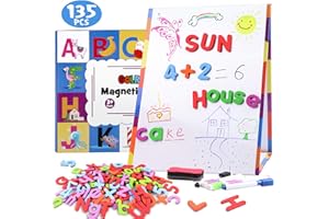 GOLRAY Magnetic Board Kids Tabletop Easel Whiteboard with 124 Magnet Alphabets Letters Numbers, 8 Dry Erase Marker, Eraser, Homeschooling Supplies Magnetic Educational Toy for Kids Children Toddlers
