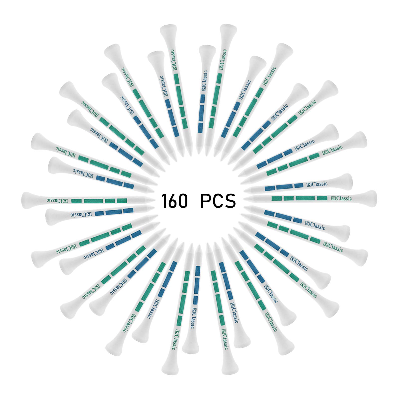 Yumzeco 160 Pcs Wooden Golf Tees Mixed Size Golf Tees Wood Golf Pegs Golf Driver Tees 2 3/4 Inch, 3 1/4 Inch (70mm +83mm) Golf Accessories Gifts Set Green Tees Blue Golf Tees