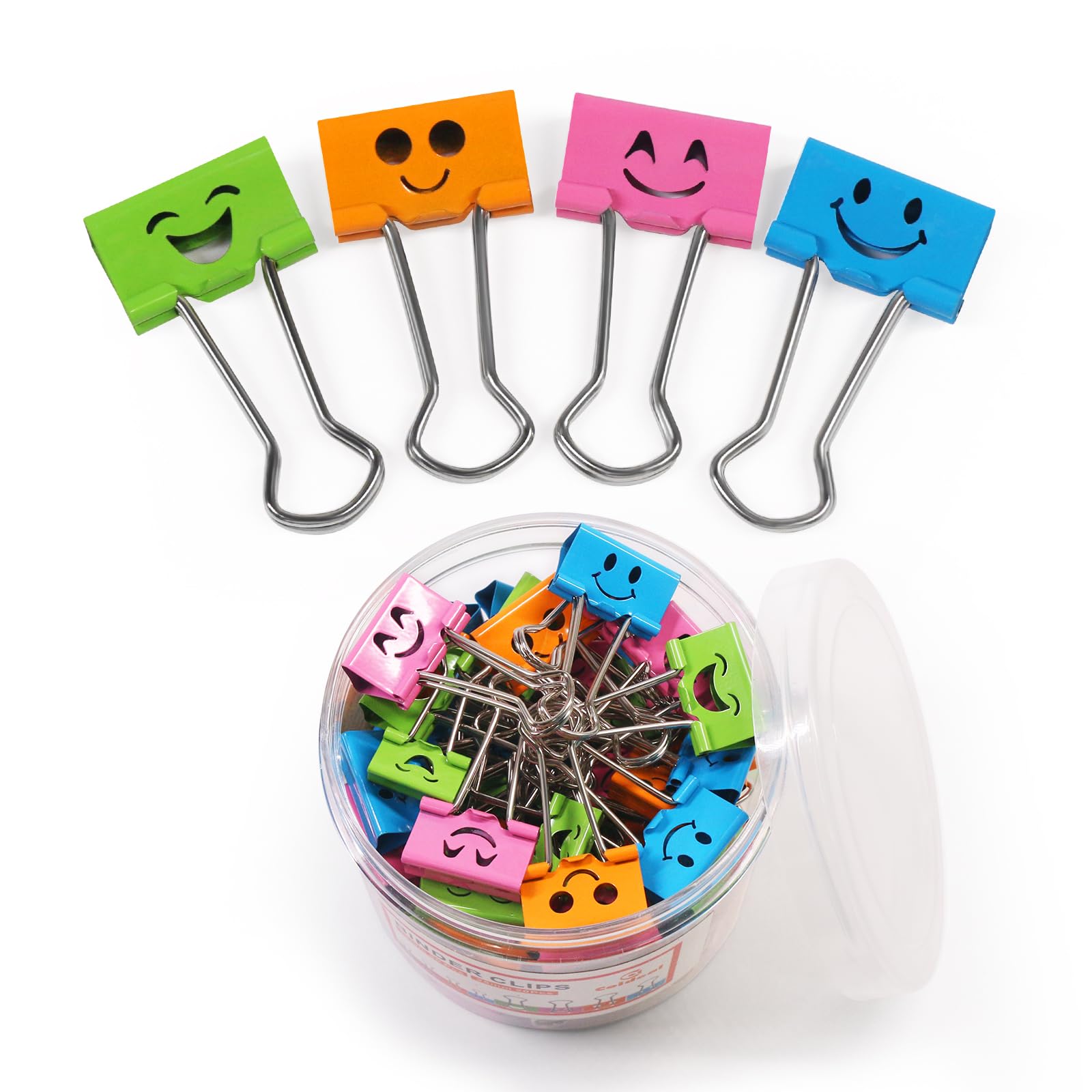 Coideal Metal Binder Clips 25mm, 48 Pcs Coloured Bulldog Paper Clips Smiley Face Medium Foldback Clips for Office (1 Inch)