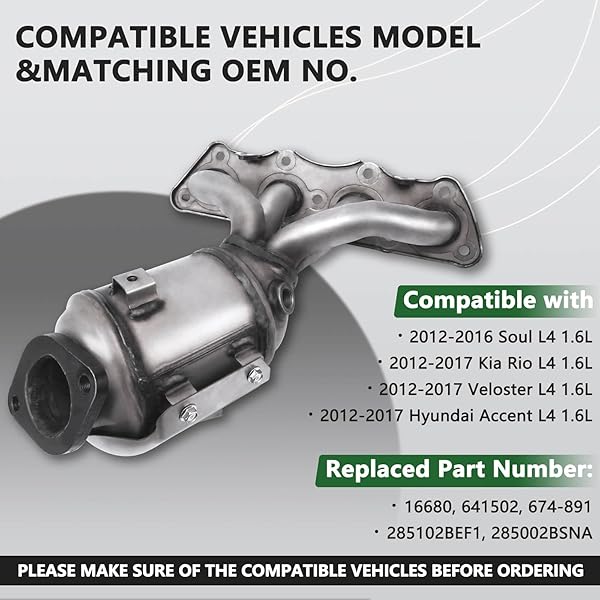 ZAIGANMA UPGRADE CATALYTIC CONVERTER W/GASKET KIT COMPATIBLE WITH 2012 2013 2014 2015 2016 2017 HYUNDAI & KIA – ACCENT, VELOSTER RIO SOUL L4 1.6L REPLACE #674 891, 285102BEF1 DIRECT-FIT(EPA COMPLIANT)