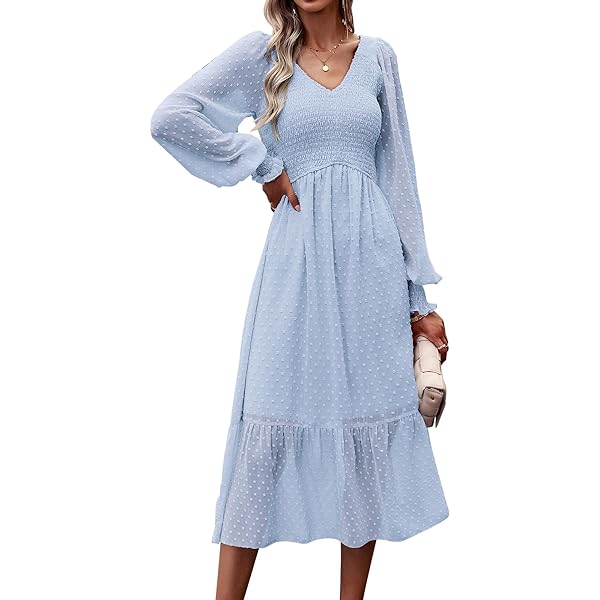 1.STATE Women's Smocked Ruffle Hem Long Sleeve Dress (Soft Ecru, XX-Large)  at Amazon Women's Clothing store