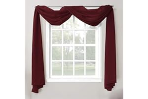 Decotex 1 Piece Sheer Voile Home Decor Fully Hemmed Scarf Valance Swag Topper (54" X 216", Burgundy)