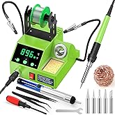 Soldering Station, 100W Digital Display Soldering Iron Station Kit with 2 Helping Hands, 356&deg;F - 896&deg;F, Auto Sleep, &deg;C/&deg;F Conversion, Solder Wire, Tips, Stand, Pump, Tweezers, Tip Cleaner, Green