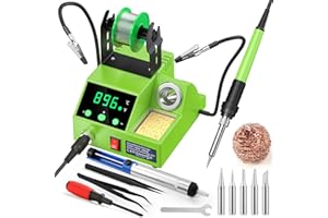 CRTSWEKER Soldering Station, 100W Digital Display Soldering Iron Station Kit with 2 Helping Hands, 356°F - 896°F, Auto Sleep, °C/°F Conversion, Solder Wire, Tips, Stand, Pump, Tweezers, Tip Cleaner, Green