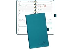 POPRUN 2024 Pocket Calendar (3.5'' x 6.5'')2024 Pocket Spiral Planner Weekly and Monthly for Purse, Appointment Book for time Management, Vegan Leather Cover - Pacific Green