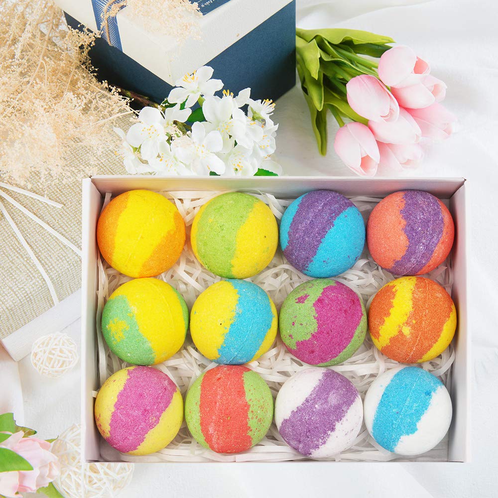 Natural Organic Bath Bombs Gift Sets of 12- Essential Oil Massage Bath Bomb, Perfect for Dry Skin Moisturize