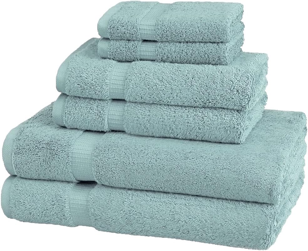 Pinzon Organic Cotton Bathroom Towels, 6 Piece Set, Spa Blue: Home & Kitchen