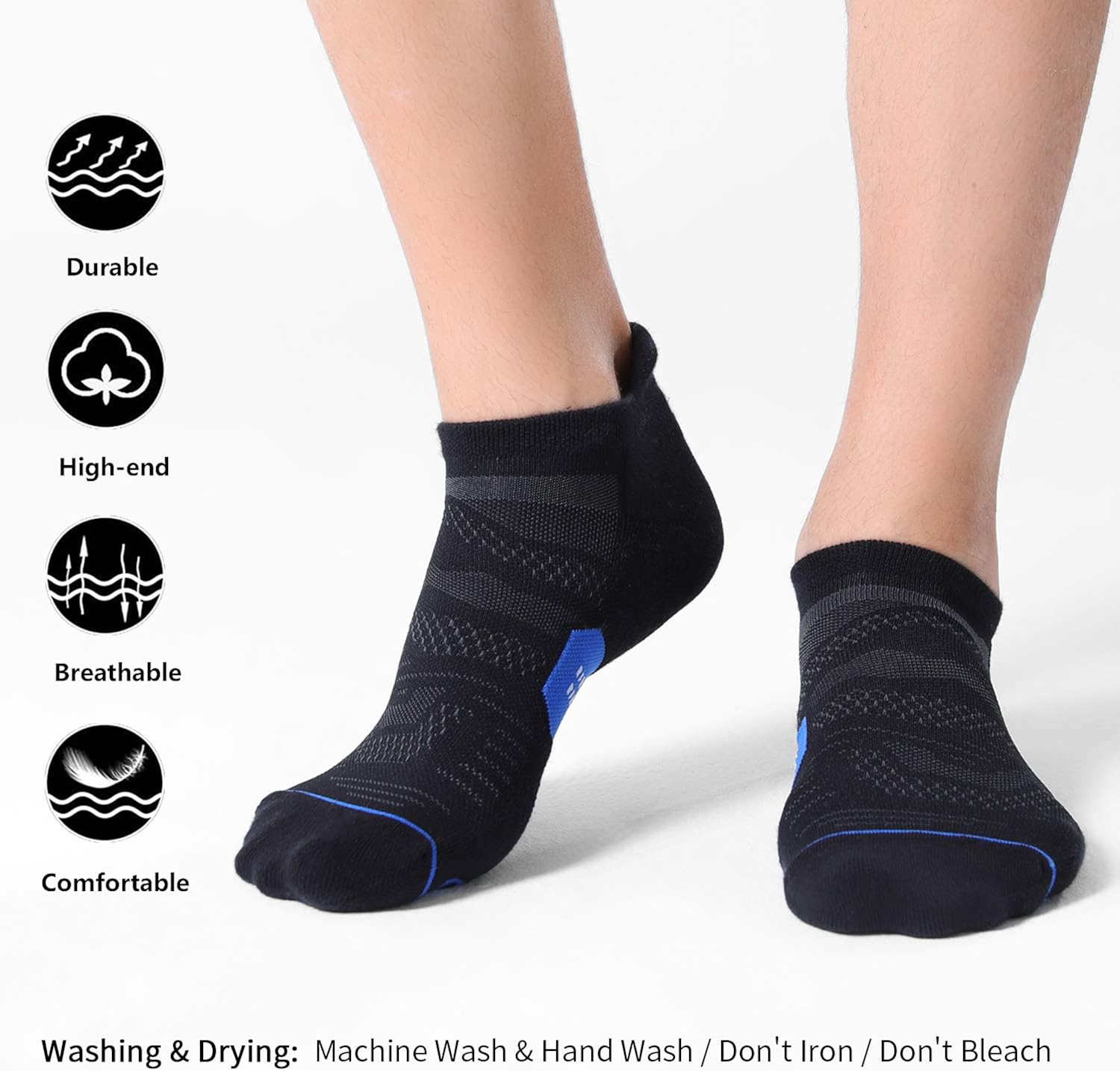 CelerSport 6 Pack Men's Running Ankle Socks with Cushion, Low Cut Athletic Sport Tab Socks: Clothing