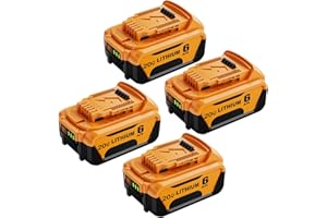 HASTIA 4-Pack DCB206 Replacement for Dewalt 20V Max Battery 6.0Ah Compatible with Dewalt 20 Volt Max Lithium-ion Battery XR and Charger DCB204 DCB206 DCB200 DCD/DCF/DCG Series Power Tools