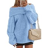 ZESICA Women's Off The Shoulder Sweater 2026 Oversized Long Sleeve Fall Winter Ribbed Knit Tops Pullover Sweaters