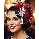 GORTIN 1920's Flapper Feather Headband 20s Headpiece Inspired Leaf Medallion Pearl Headband Rhinestones Flapper Hair Accessories for Women