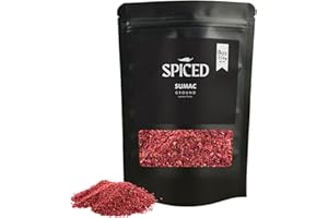 RHYTHM AROMATICS SPICED Ground Sumac, 8oz of Freshly Ground Sumac in Resealable Bag, Great for Spice Blends, Seasoning, Roasting, Marinade, Rubs, Grilled Meat, Salads, Creamy Dips and Fish