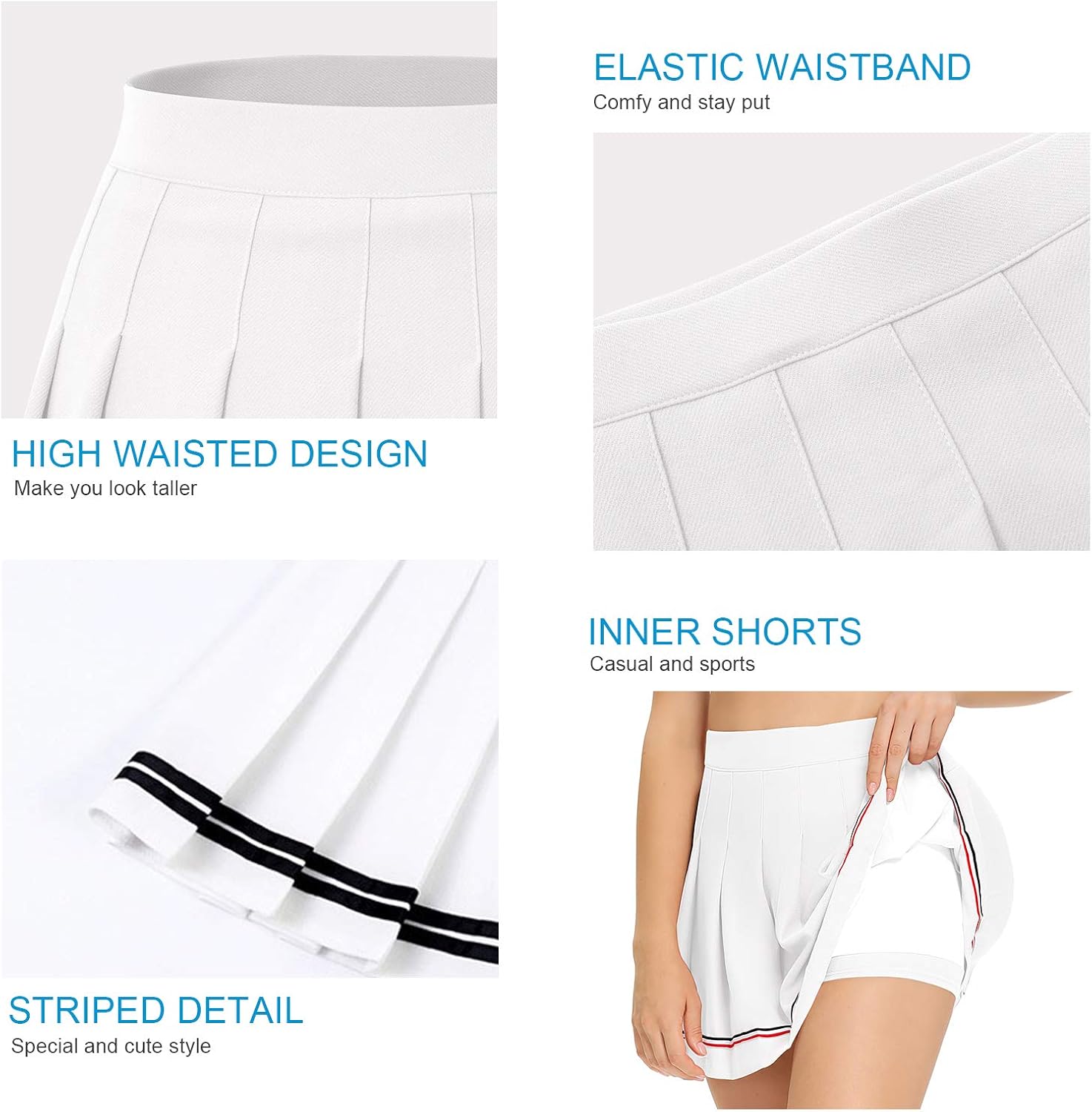 Womens Mini Pleated Skirt High Waisted Skater Tennis Skirts Golf Skort with Shorts School Girl Uniform: Clothing