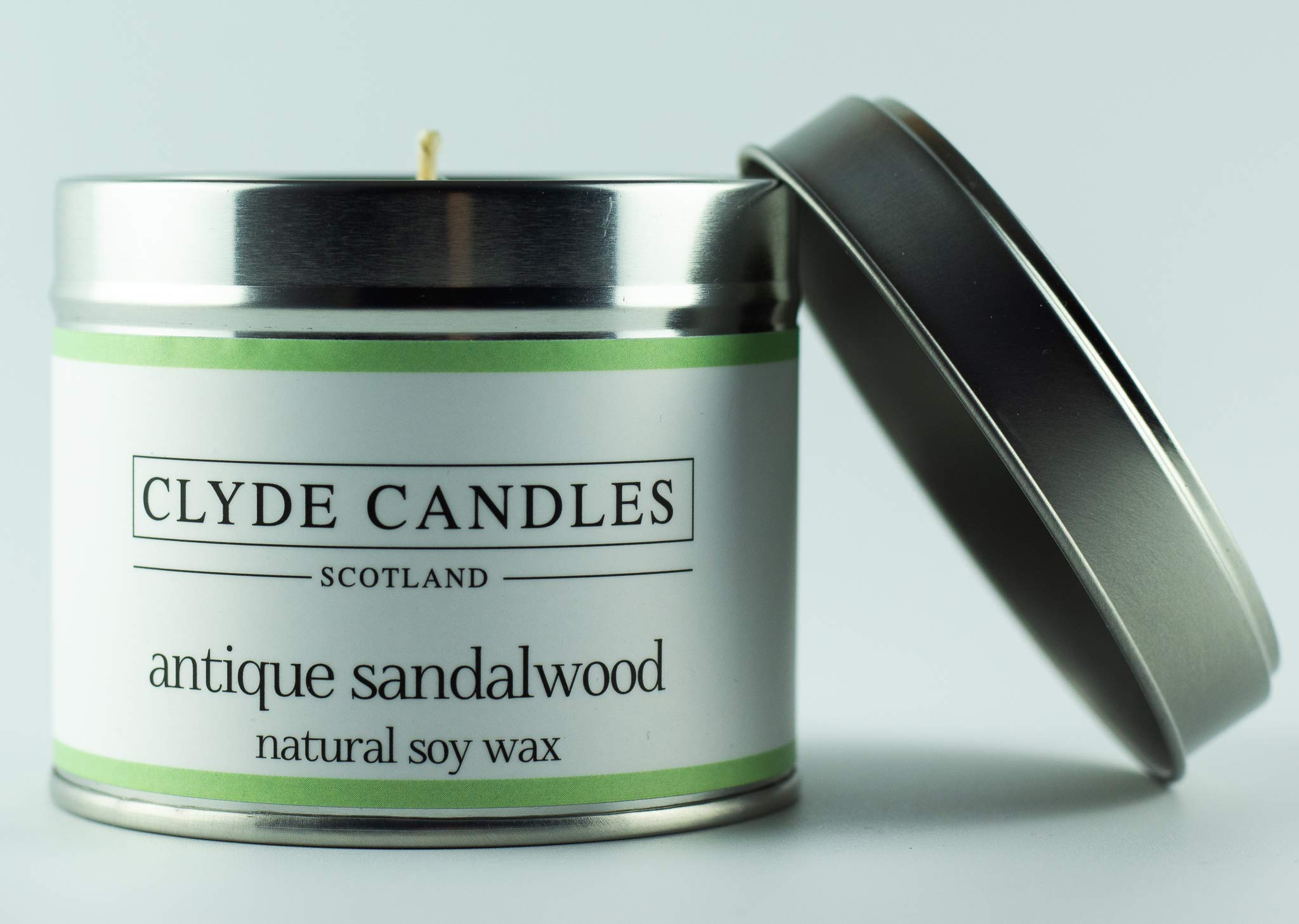 Natural Soy Candle Tin - Clyde Candles Scotland - Vegan Scottish Gifts, British Made (Antique Sandalwood)