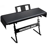 Crescend-ooh Piano Keyboard Dust Cover – Black Waterproof Faux Leather Top with Soft Felt Lining, 67" x 16" Cloth for Digital Electric Keyboard, Double Zipper for Music Stand, Fits 61–88 Keys
