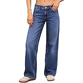 ELLEVEN Women's Low-Rise Baggy Jeans, High Stretchy Y2K Wide Leg Jeans Boyfriend Straight Leg Denim Pants