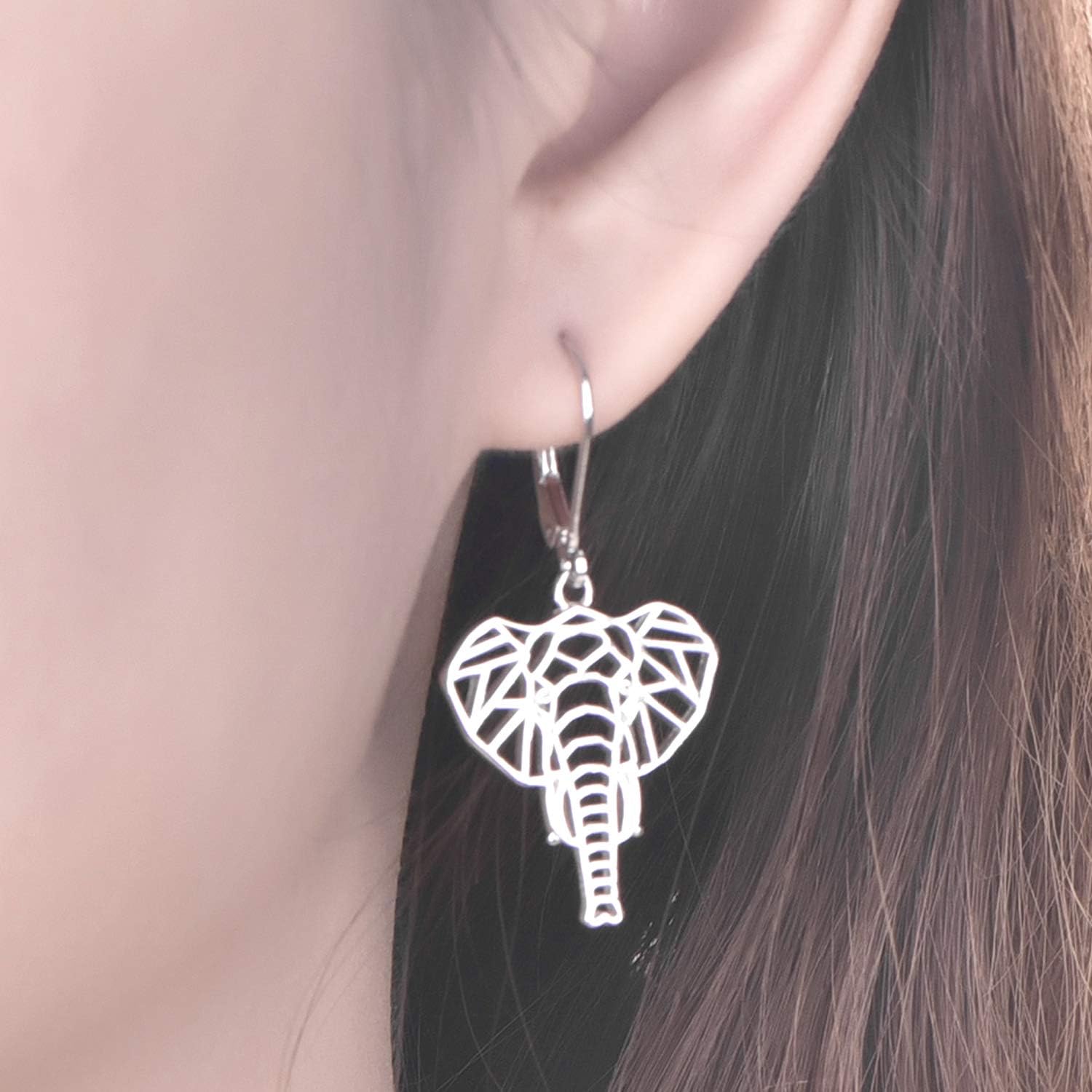 JO WISDOM Elephant Earrings,925 Sterling Silver Animal Leverback Dangle & Drop Earrings with White Gold Plated,Jewelry for Women - Image 4