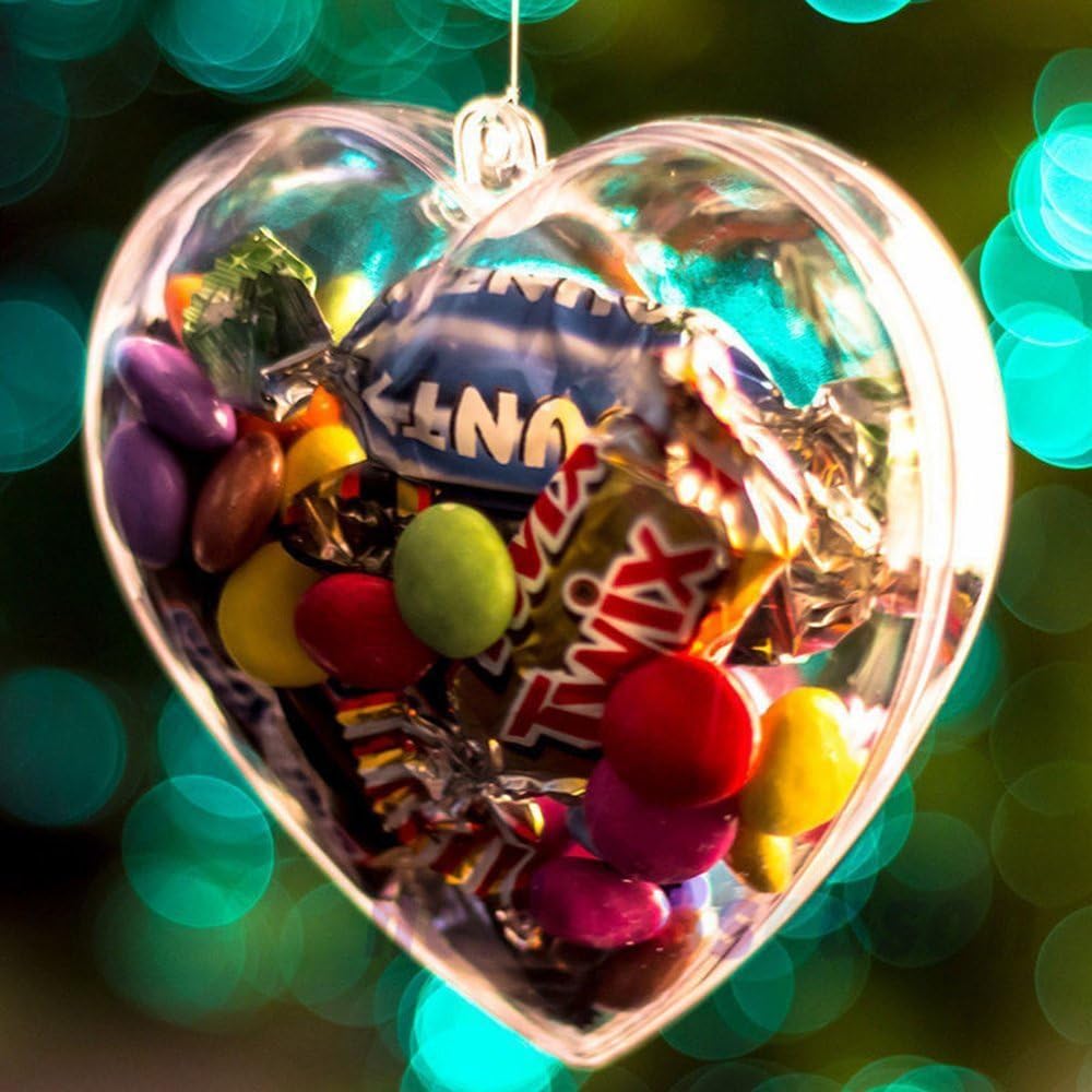 QG ltd 10 full ball 10cm Christmas Decoration Heart Clear Plastic Balls Can Open Bauble Ornament
