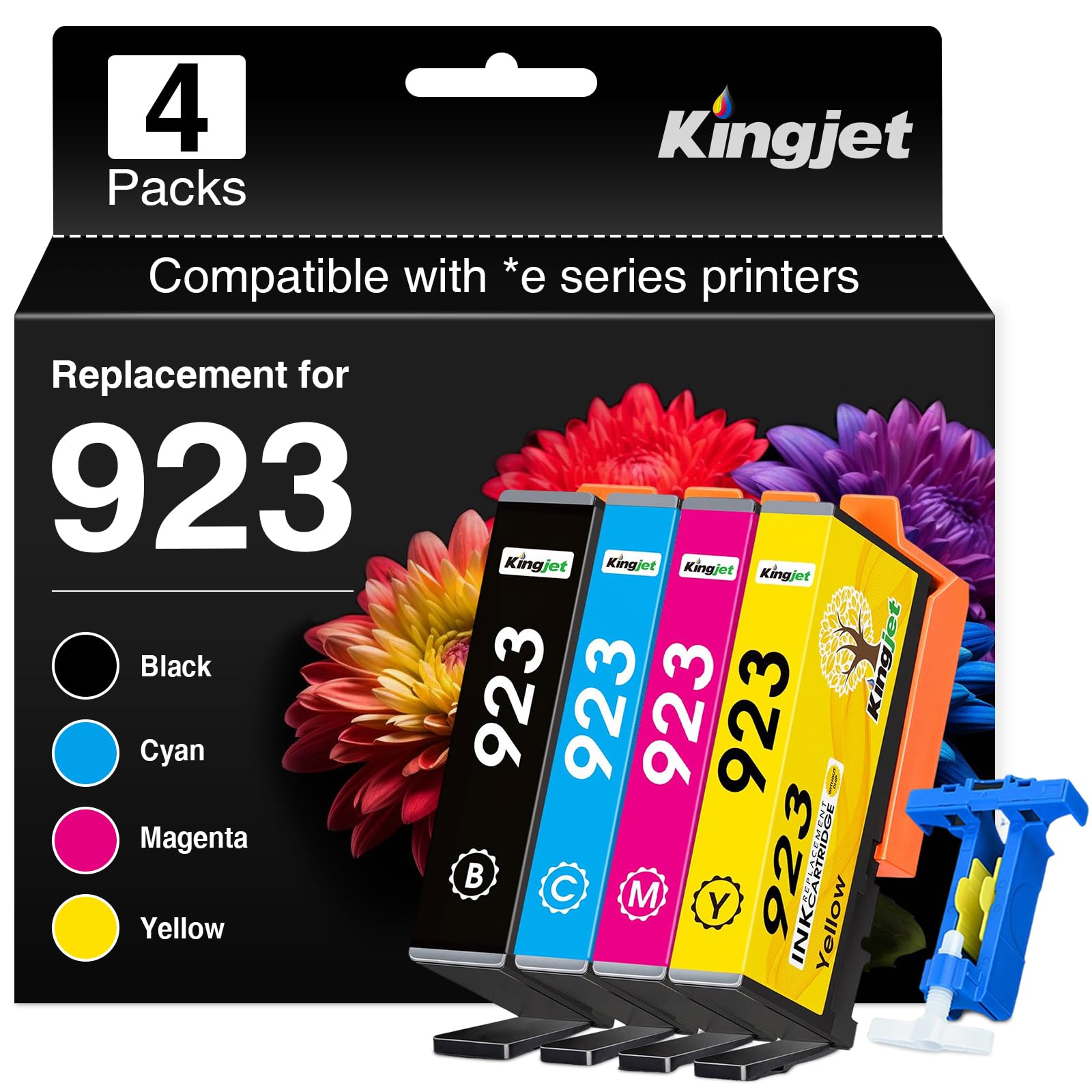 Photo 1 of Kingjet 923 Ink Cartridges Combo Pack Replacement for HP 923 Ink Cartridges for HP Printers, Work for HP OfficeJet Pro 8130e 8135e 8139e 8138e 8122e 8124e 8120e Printer for HP923 Ink, 4-Pack