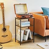 YMYNY 3 Tier End Table Record Player Stand Rustic Brown HST009H 40x29x62.5CM view 3