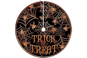 Fzbali Halloween Trick or Treat 24 Inches Lace-up Christmas Small Tree Skirt, Spider Web Orange Black Miniature Tabletop Indoor Decoration, Holiday Party Mini Home Decor for Slim Pencil Tree 3-4 Ft