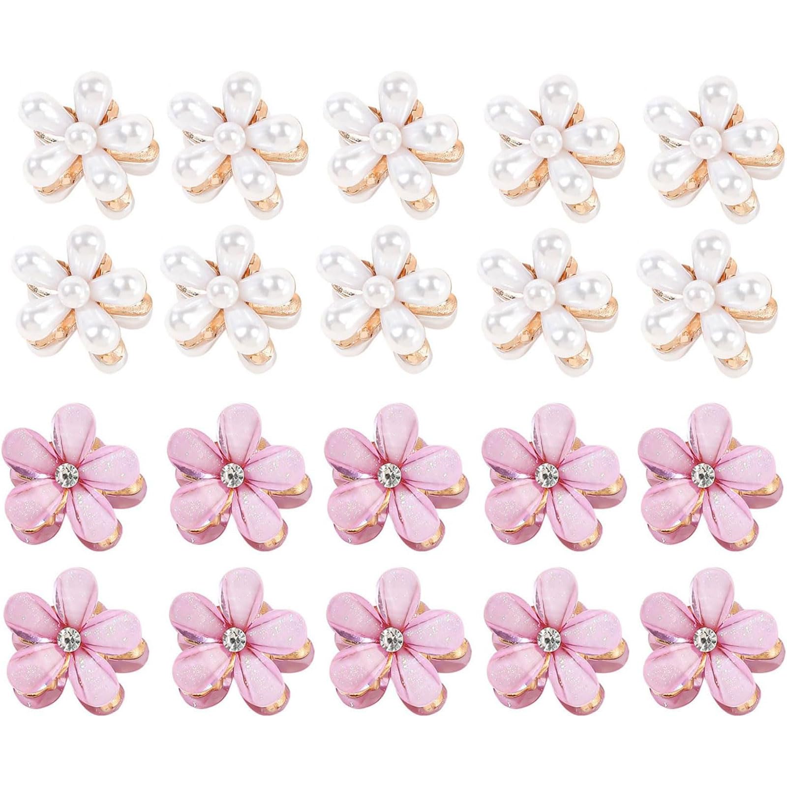 Yamobi Pack of 20 Mini Flower Hair Clips with Pearl and Flower Design, Non-Slip Hair Clips, Flowers, Decorative Flower Hair Clip for Women and Girls