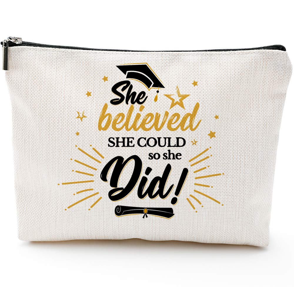 Graduation Gifts for Her Believed She Could So She Did, Inspirational Gifts for Women, Personalized Encouragement Gift Cosmetic bags, Multicolor000010, 9″W x 7″H