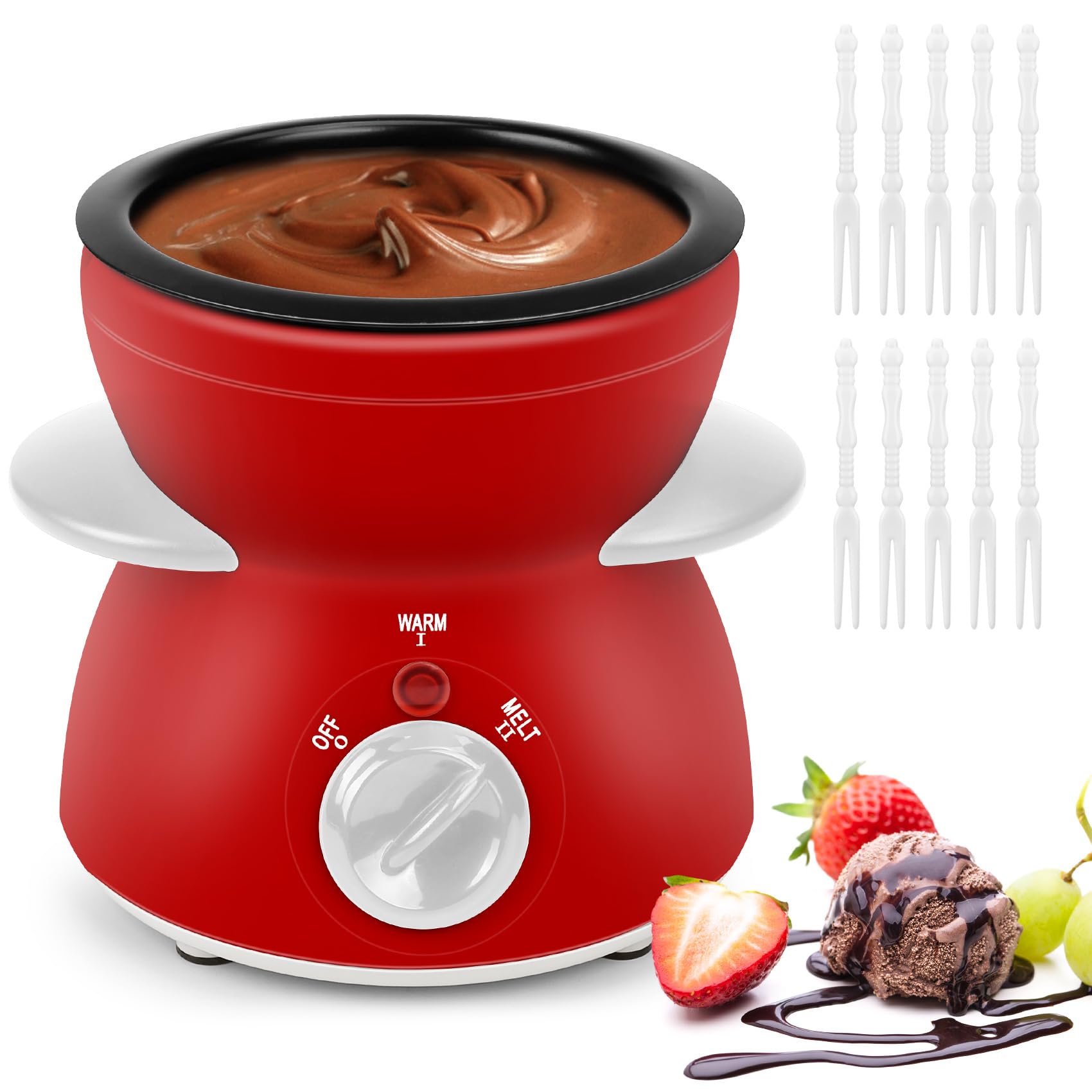 Mini Chocolate Melting Pot, Chocolate Fondue Fountain, 8.79OZ Warmer Machine for Milk Chocolate, Cheese, Butter, Candy (Red)