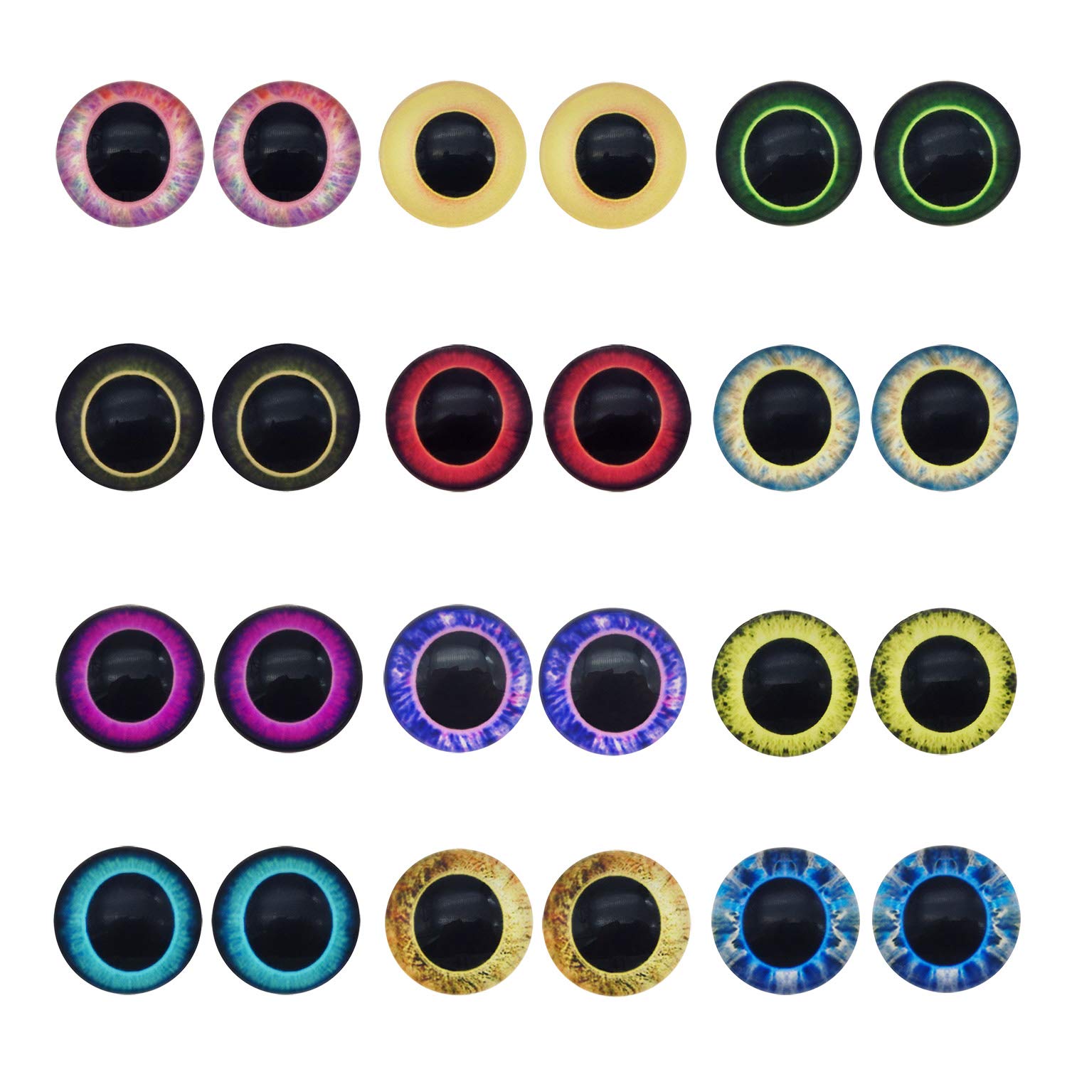Julie Wang 40PCS Mixed Glass Eyes Owl Unicorn Animal Eye Pupil for Craft Models Props Making DIY Flatback Dome Glass Cabochon 18mm