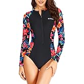 Daci Women Long Sleeve Rash Guard One Piece Zipper Swimsuit Surfing Bathing Suit UPF 50