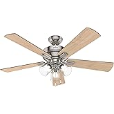 Hunter 52 inch Indoor Ceiling Fan with LED Lights and Pull Chain - Standard Mount Ceiling Fan, 5 Blades, For Bedroom, Living 