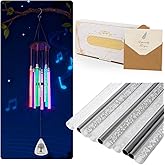 Solar Wind Chimes for Outside, 6 LED Tubes Auto-Color Changing, Birthday/Festival/White Elephant Gifts, 37” Outdoor Decor for Garden, Yard, Patio