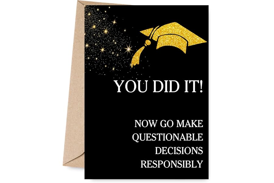 Wonkali Graduation Card Gifts, Black and Gold Congrats College, High School Graduation Greeting Card with Envelopes, Grad Gifts for Daughter, Son