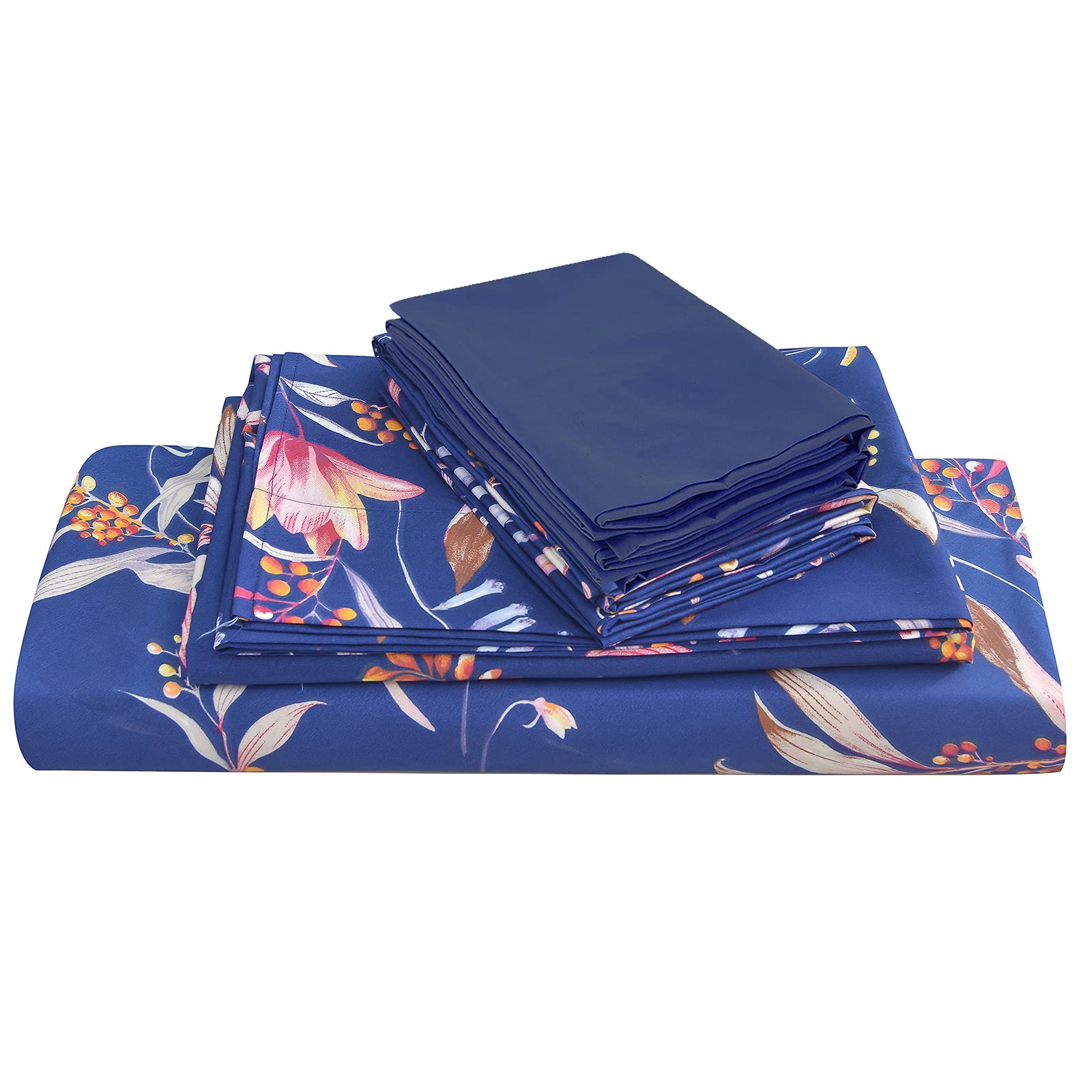 JSD Floral Printed Bed Sheets Set King, 6 Piece Brushed Microfiber Bedding Sheet, Extra Deep Pocket, Soft Durable Wrinkle Free