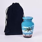 HLC Blue Beach Small Keepsake - Keepsake Urn with 1 Velvet Box Bag-Mini Keepsake Urn - Ashes Urn 3" H x 2.5" W x 2.5" L