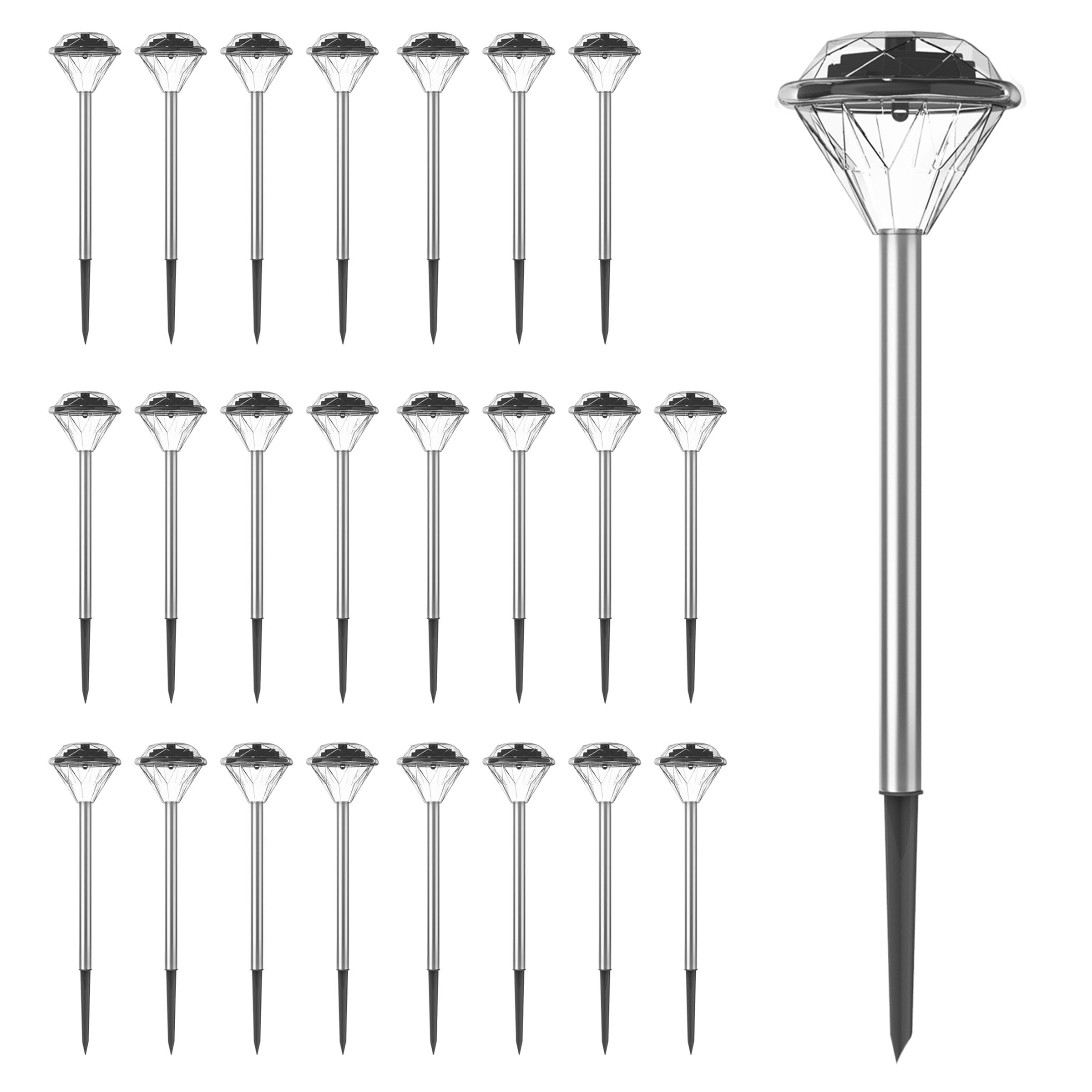 Photo 1 of 24-Pack LED Solar Outdoor Waterproof Garden Lights - Cold White Solar Pathway - Yard, Driveway, or Landscape Lighting by Pure Garden (Silver)