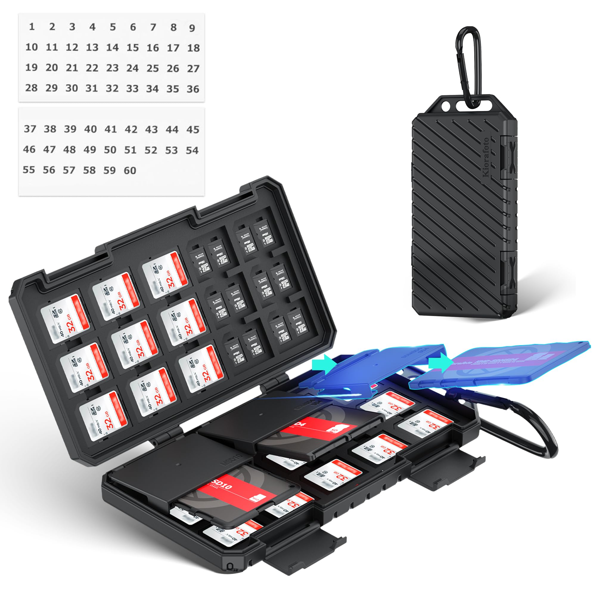 SDXC SDHC & TF Micro SD Card Holder - Case Organizer for 110 Cards (36 SD, 74 TF), Water-Resistant & Easy Carry by Brand Name