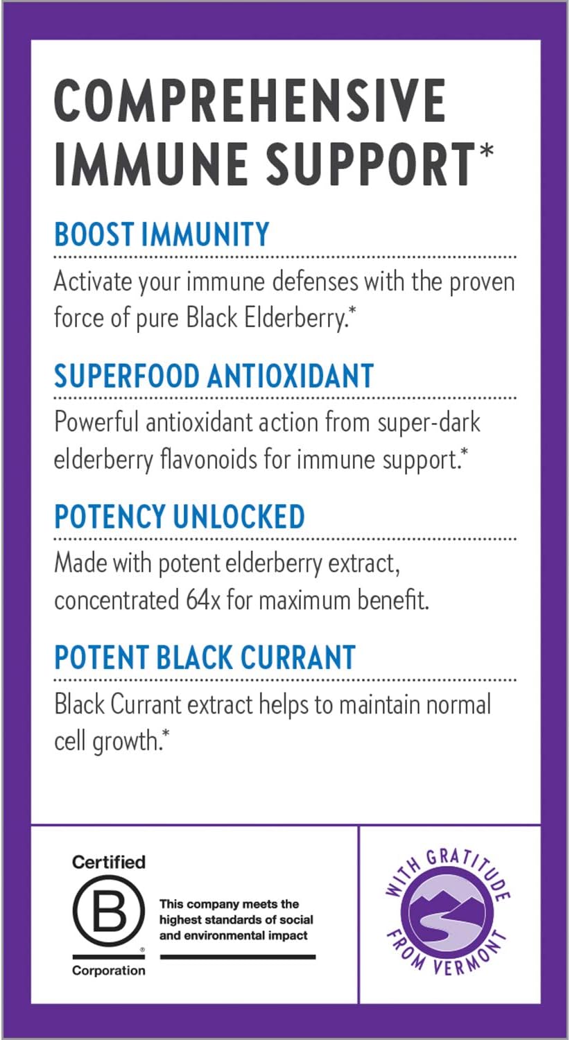 New Chapter Elderberry Capsules, Elderberry Force, with 64x Concentrated Black Elderberry + Black Currant for Immune Support, No Added Sugar, Gluten Free, Vegan - 30 Count: Health & Personal Care