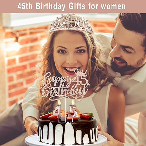 45 Birthday Decorations for Women Including Birthday Sash and Tiara, Cake  Topper and Candles, 45 Year Old Gift